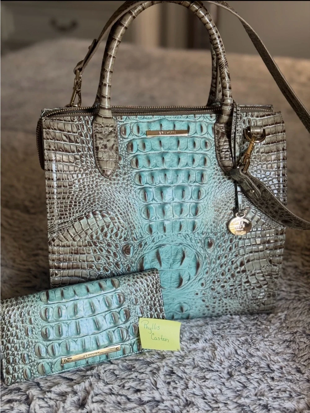 Brahmin Bluebell Ombré Melbourne Croc-Embossed Leather Satchel with Wallet